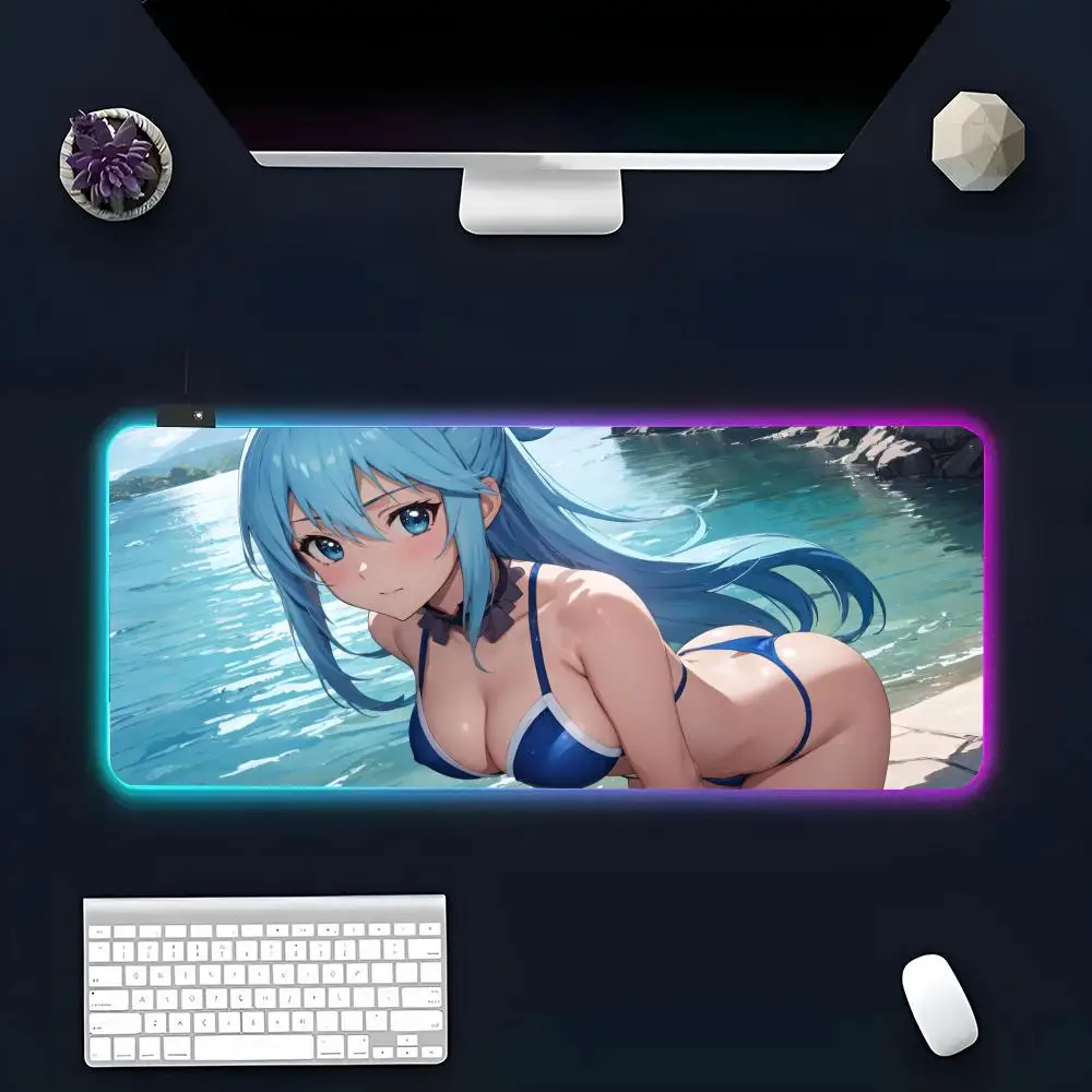 Anime A-Aqua k-konosuba Mouse Pad RGB Glow Personality Picture Custom PC Table Mat Carpet Mat Game Player Dedicated LED