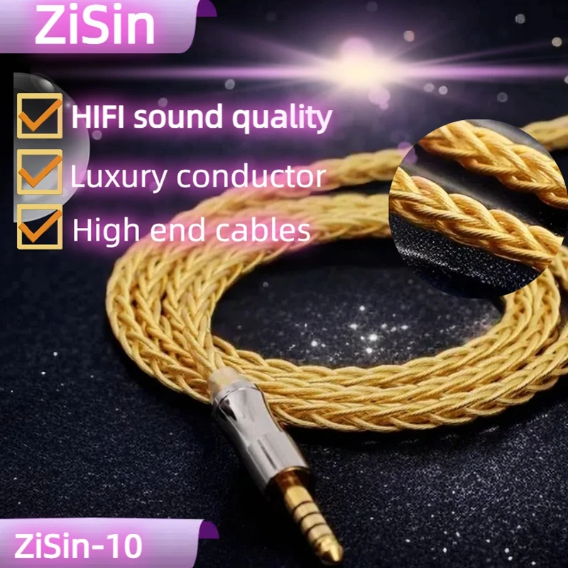 ZiSin-10 8-Core DIY HIFI 7N OCC Gold-Plated Earphone Upgrade Cable With 4.4mm 6.35mm IE900 2PIN MMCX For M5 Olina