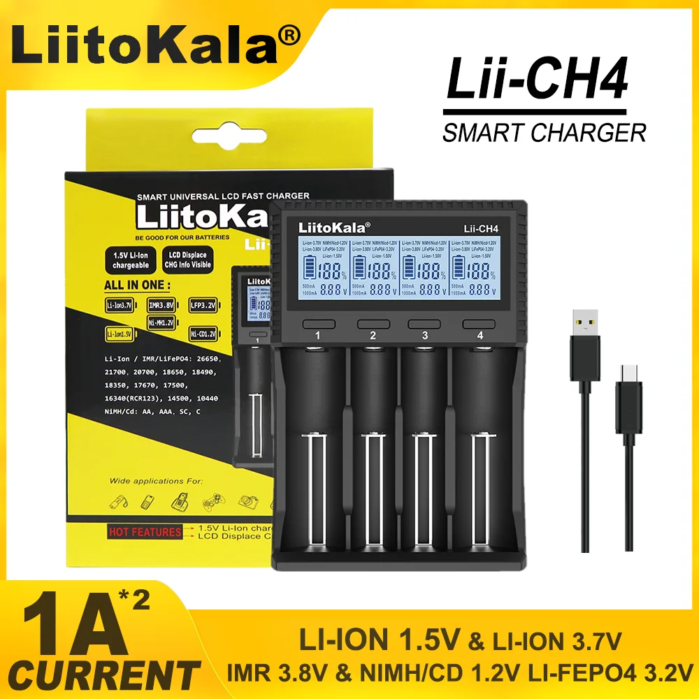 Liitokala Lii-CH4 1.5V AA AAA Li-ion Lithium Rechargeable Battery Smart Charger For 3.2V 3.7V 18650 26650 21700 18350 Battery