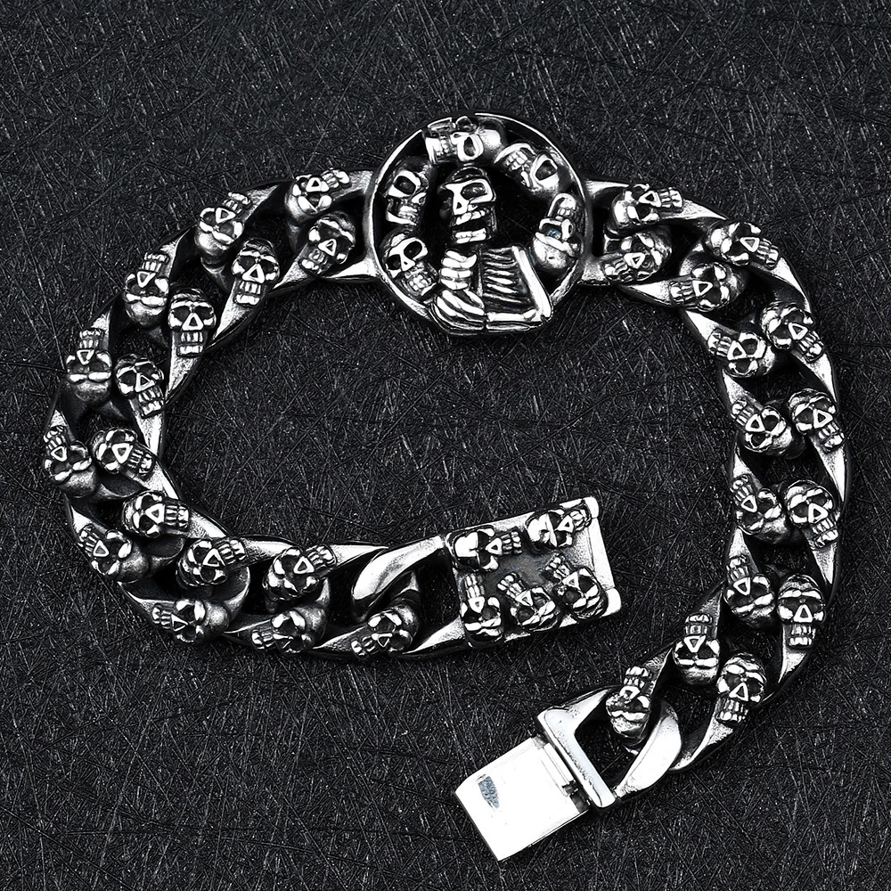 

Unique Design Cool 316L Stainless Steel Skull Bracelet For Man Punk Rock Hip Hop Creative Fashion High Quality Party Jewelry