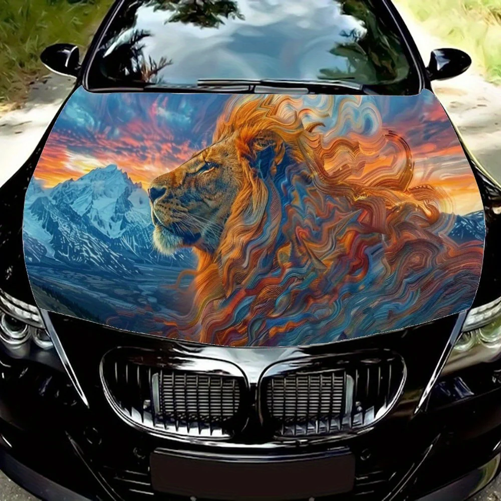

Лев грива горы наклейка на капот автомобиля, самоклеящаяся наклейка на капот из ПВХ, декор, устойчивая к царапинам наклейка, защита, автоаксессуары, подарок