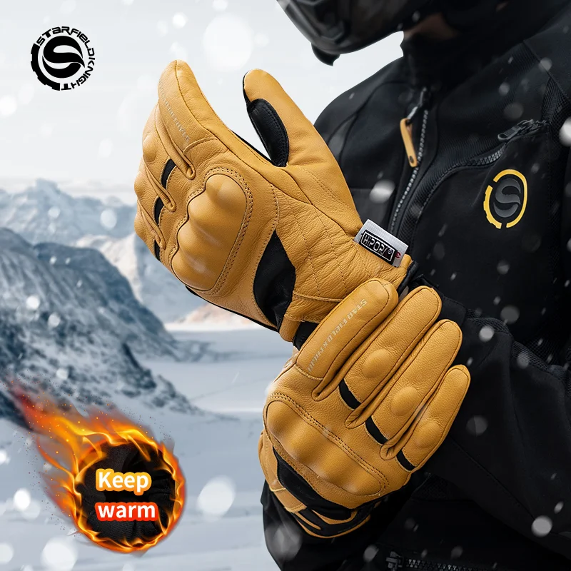 

SFK Winter Warm Motorcycle Riding Gloves Waterproof Inner Liner Real Goatskin Leather Non-slip Wear-resistant Joint Protection