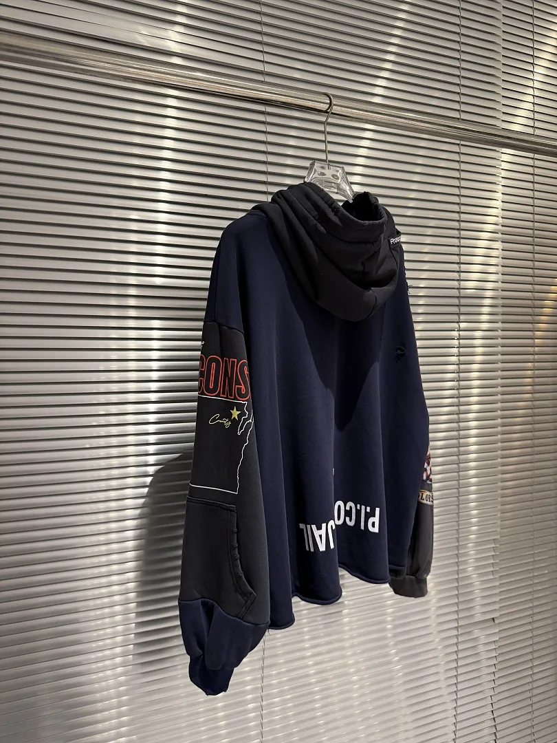 2026ss PTL Index Eagle Spliced Letter Multi-pocket Reversible Loose Hooded Cardigan Sweatshirt Hoodies