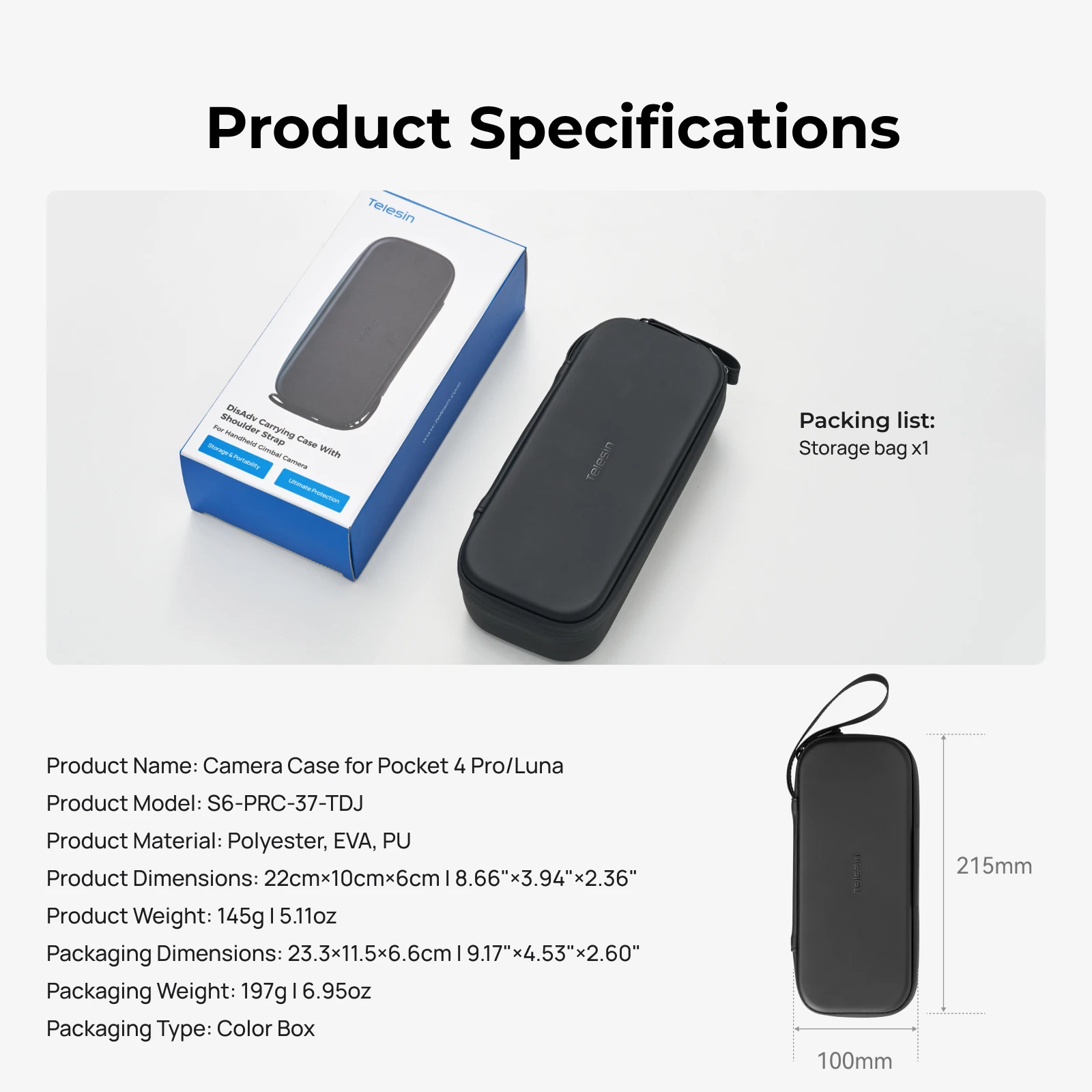 Wodoodporna torba ochronna TELESIN do przechowywania DJI OSMO Pocket 4P Insta360 Luna Ultra Gimbal Camera, futerał do przenoszenia, torba na aparat z PU. — zdjęcie produktu 6