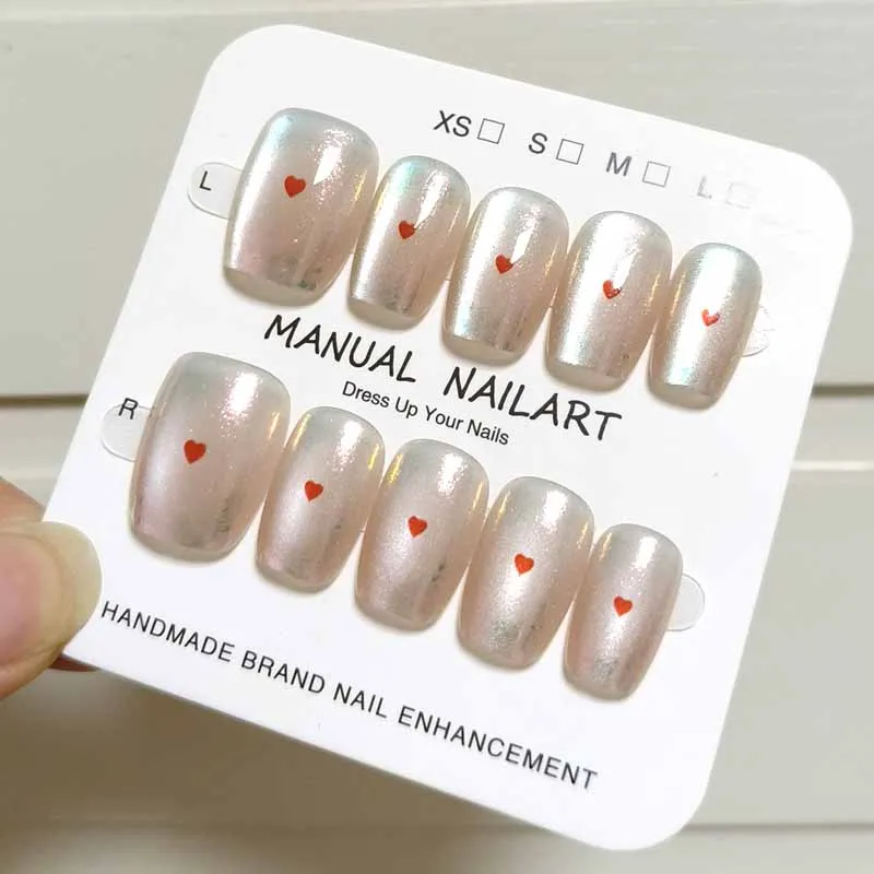 10 قطعة رأس مستدير قصير أورورا الوردي اضغط على الأظافر الصغيرة القلب الزينة بسيطة عيون القط انفصال الأظافر وهمية مسمار نصائح