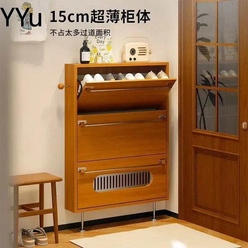 for Solid Wood Ultra Thin Shoe Cabinet Antique Entryway Storage Narrow Hallway Furniture Small Apartment Door Organizer Rack