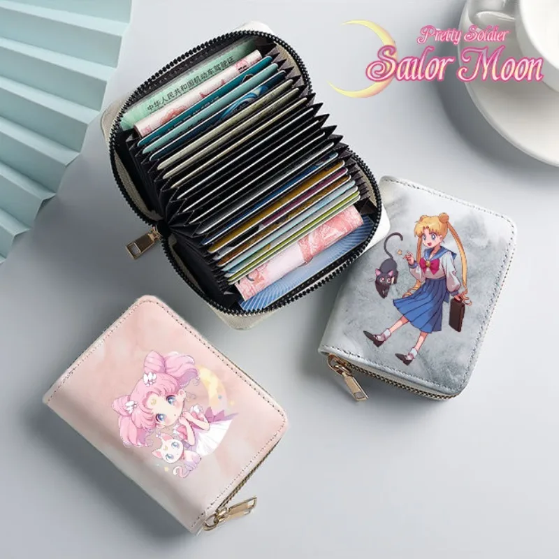 Sailor moon meninas bolsa de moedas dinheiro cartão de crédito zíper carteira senhoras kawaii pequenos cartões pacote couro do plutônio xadrez bolsas presentes femininos