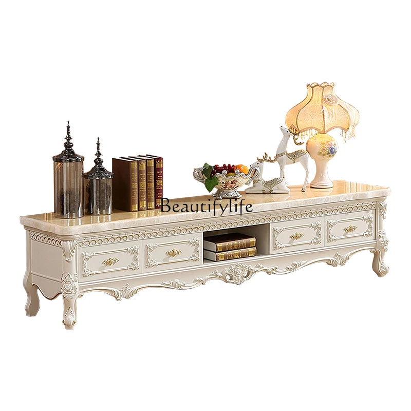 

European marble TV cabinet modern simple solid wood carving flower
