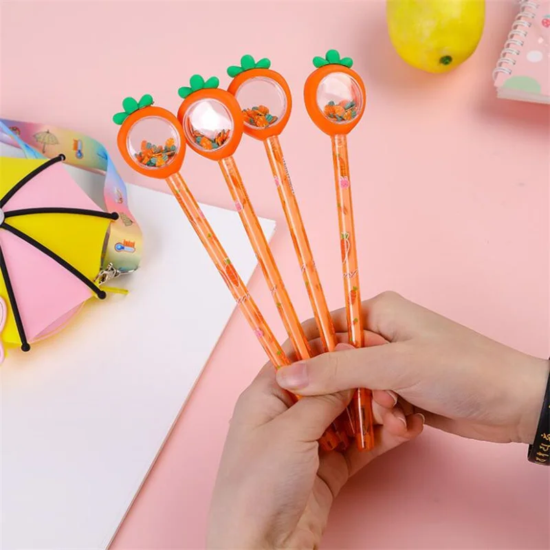 

50 pcs/lot Creative Carrot Sequins Gel Pen Cute 0.5 mm Black Ink Signature Pen School Office Writing Supplies Promotional Gifts