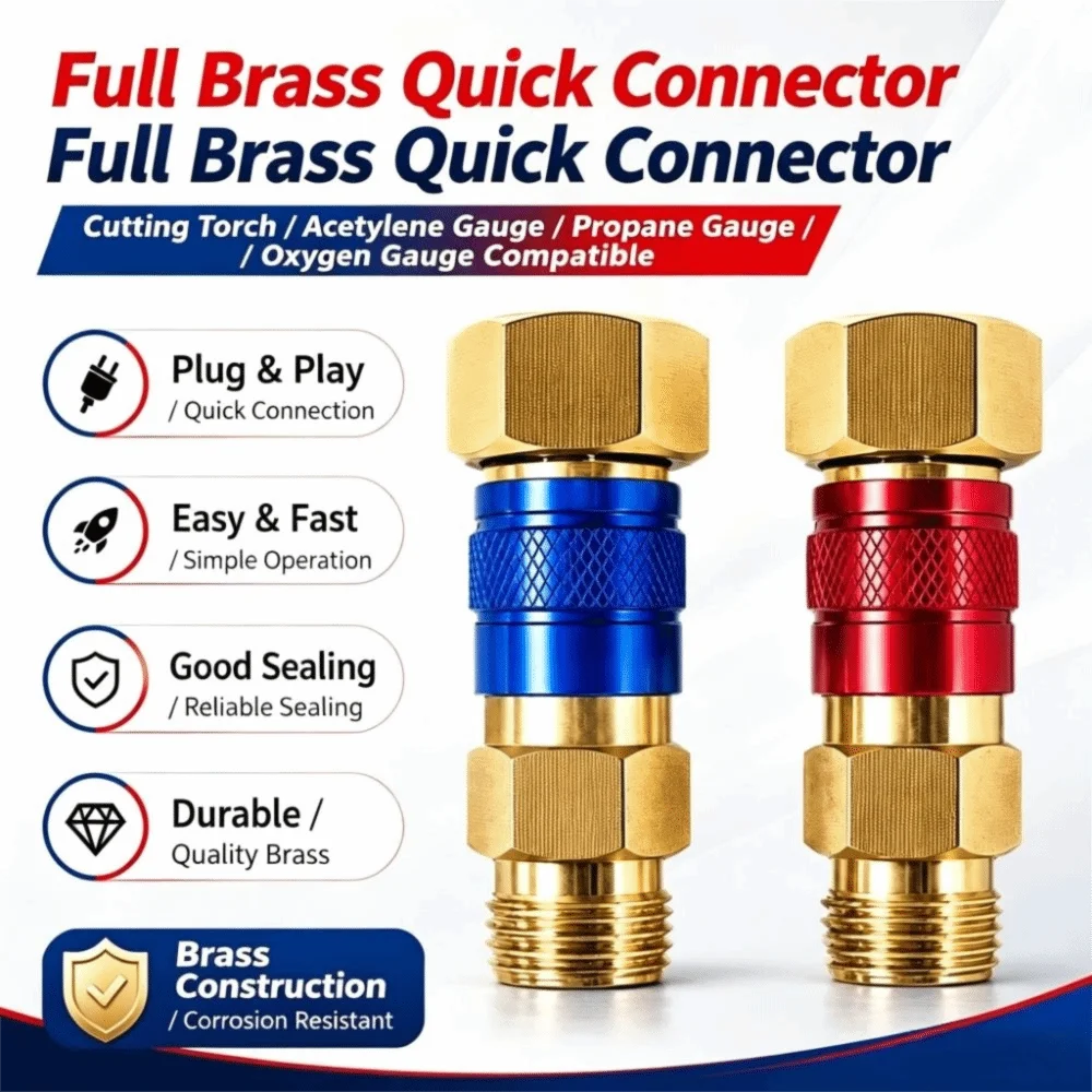 Copper Alloy Gas Hose Quick Connector Quick Release Heavy Duty Gas Coupler Set Knurled Grip Threaded Connection