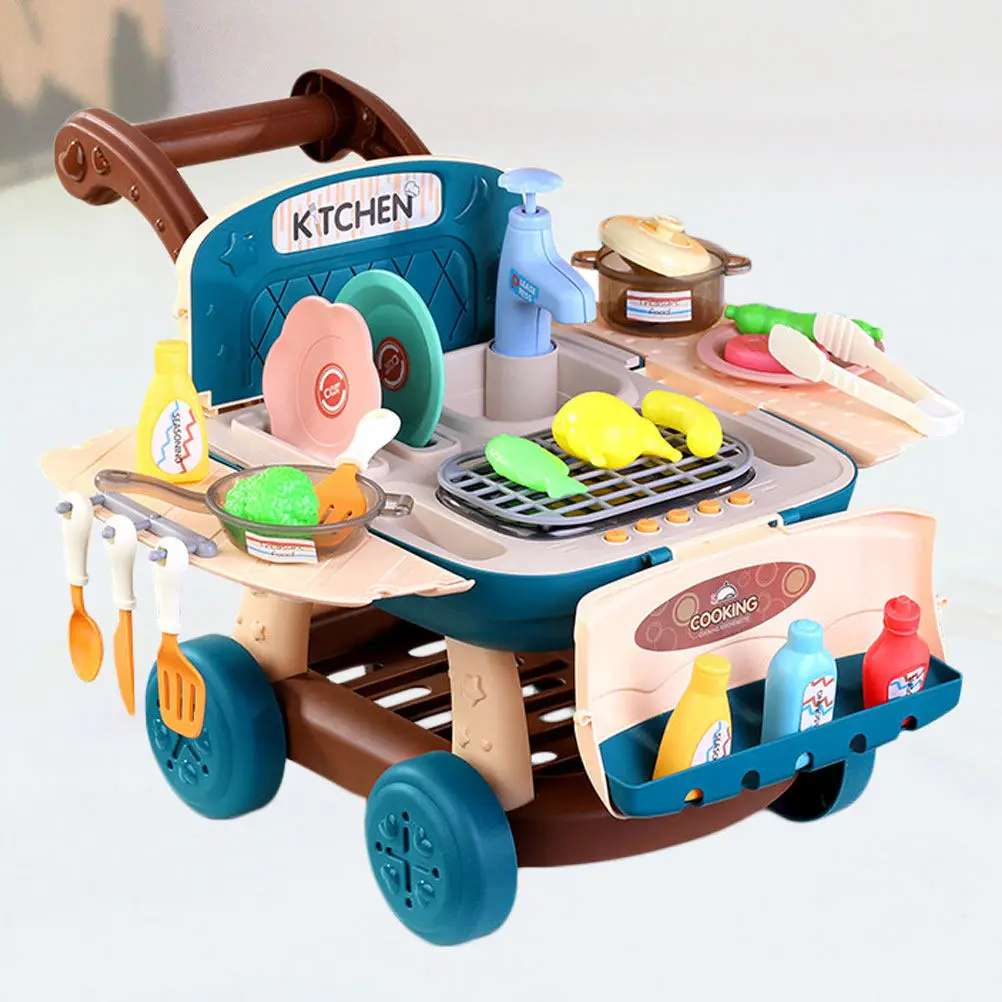 

Shopping Cart Child Barbecue Kitchen Supermarket Emulational Blue Educational Plaything Develop Emotional Visual Skills