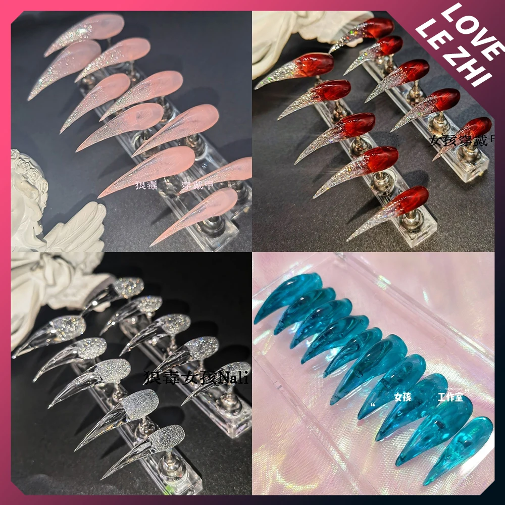 

Spice Girl Long Beast Claw Dragon Shape Claw Handmade Reusable Press On Nails Colorful Shining Gradients Full Cover Nail Gift