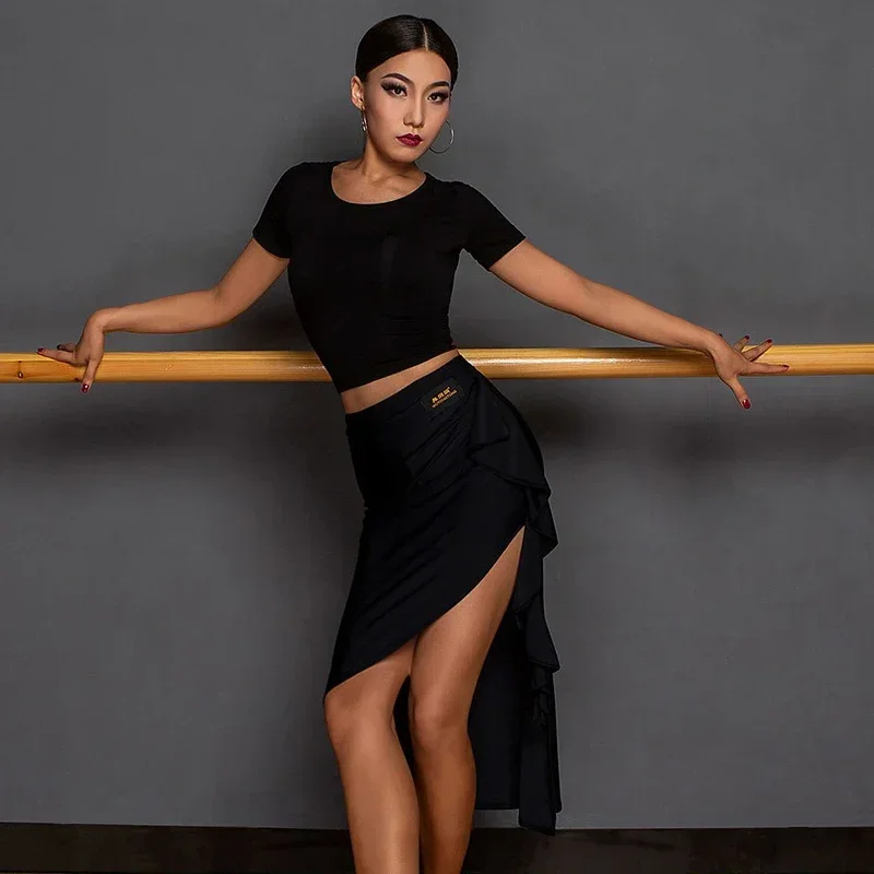 Latin Dance Dress Costume Women Short Open Back Twisted Top Ruffle Skirt Ballroom Dance Clothes Outfit Practice Wear SL5328