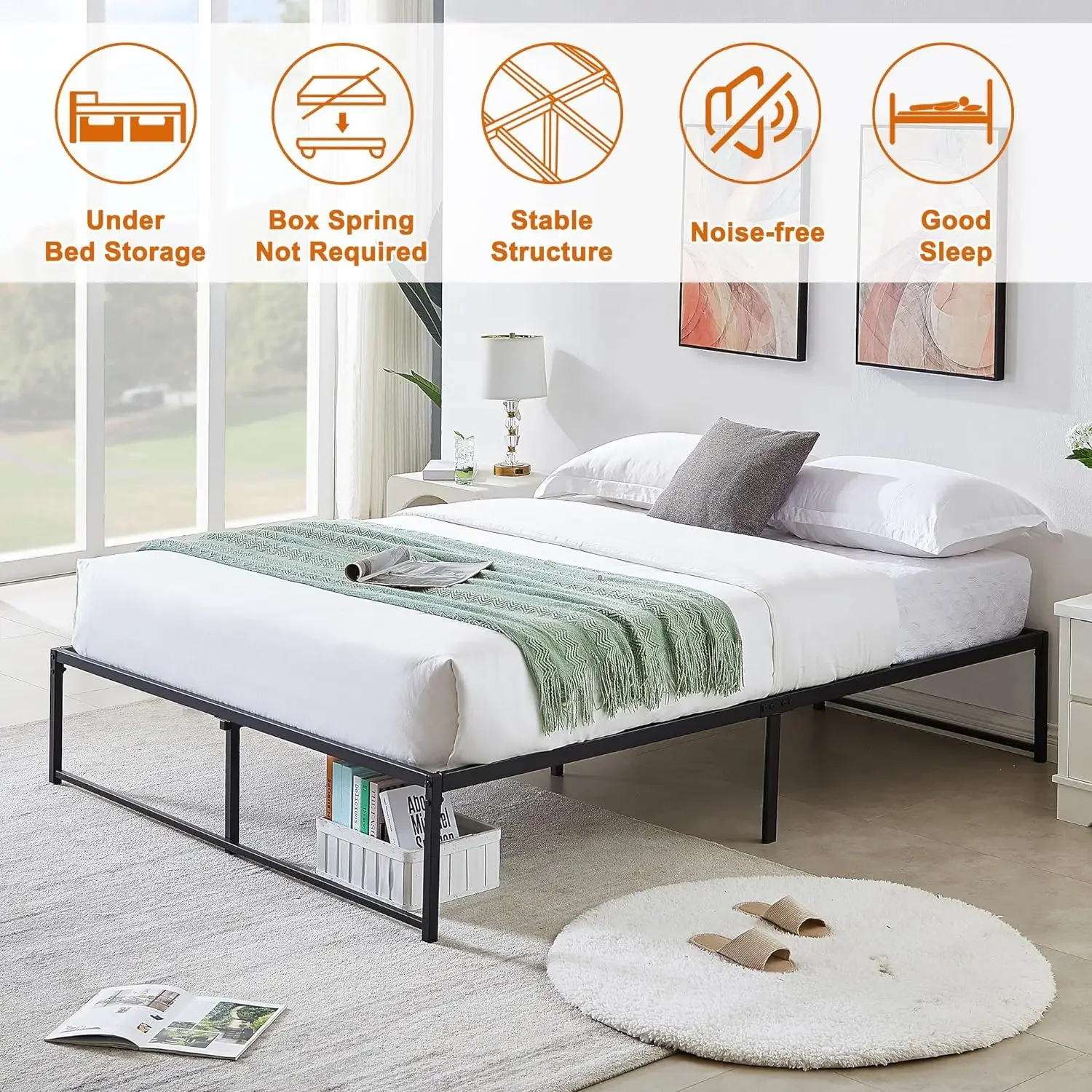 Metalen Platform Bed Frame Geen Boxspring Nodig 14 Inch Heavy Duty