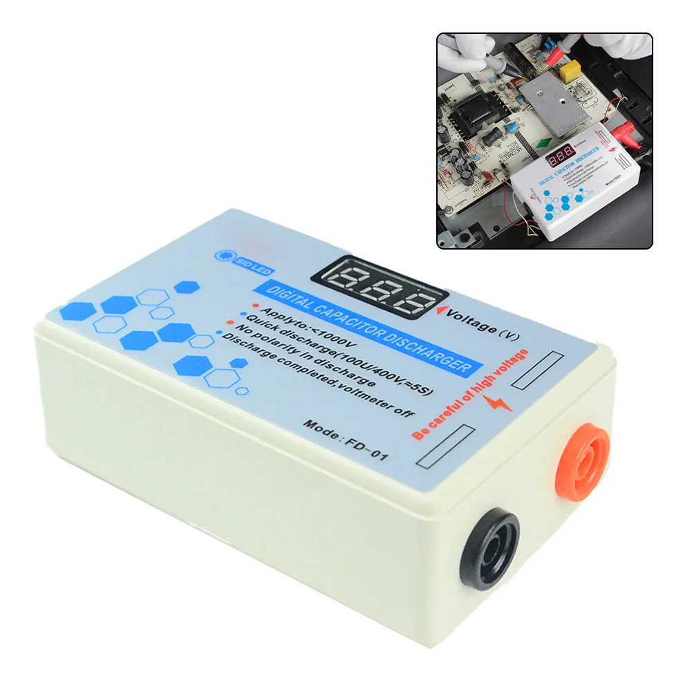 1Pc Digital Capacitor Discharger 1000V Fast High Voltage Safe Discharge Tool With Voltmeter For Electrical Maintenance Safety