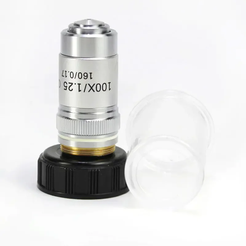 Biological Microscope Achromatic Objective Lens 4X 10X 20X 40X 60X 100X(oil) RMS 20.3mm Thread Silver Shell