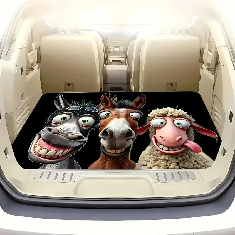 VIKAMA Funny Donkey Horse Sheep Car Trunk Mat Non Slip Waterproof SUV Rear Cargo Liner Cartoon Animal Auto Decor Protector Mat