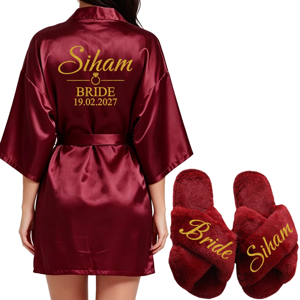 Customizable Personalized Robe for Bride Bridesmaid with Name And Date Birthday Party Gown Add Any Text Bathrobe - Unique Giftin view 3