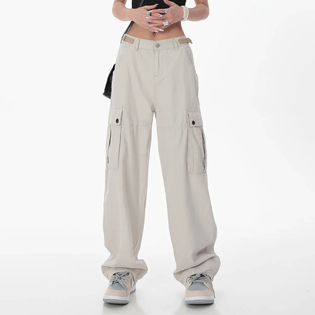 Streetwear Casual Cargo กางเกงผู้หญิงใหม่กางเกงฤดูร้อนบางตรงกางเกงแฟชั่น Casual กระเป๋า Pantalon Femme