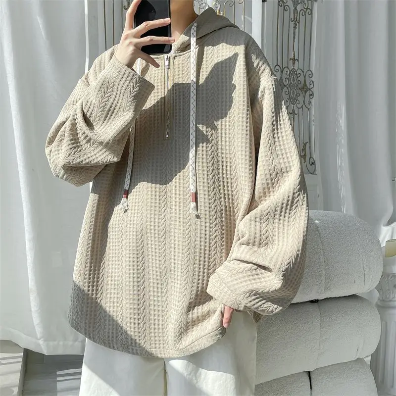 New original half-zip loose casual sweatshirt for men 2024 spring and autumn design niche hoodie heavy jacket harajuku trend y2k