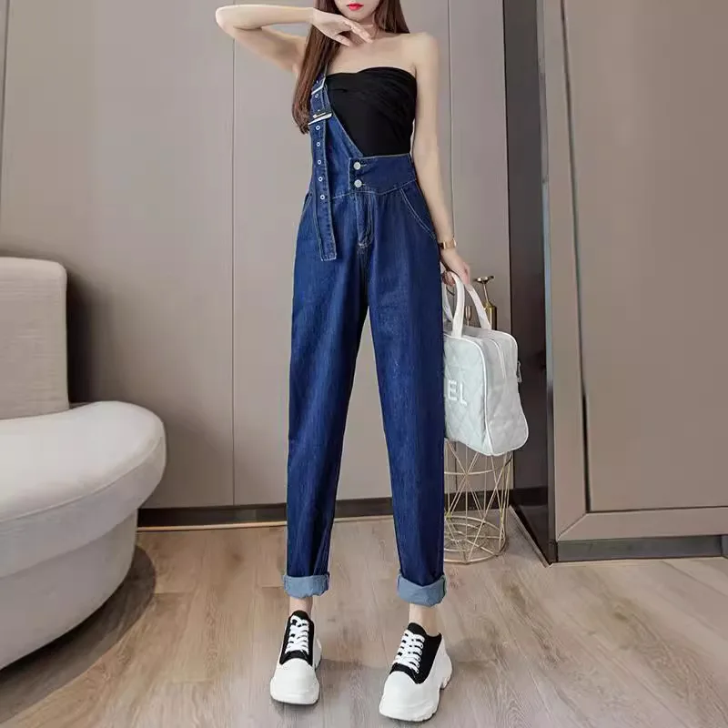

Spring And Autumn New Fashion Casual High Waist Slimming Single Shoulder Two-Button Age-Reducing Overalls Women