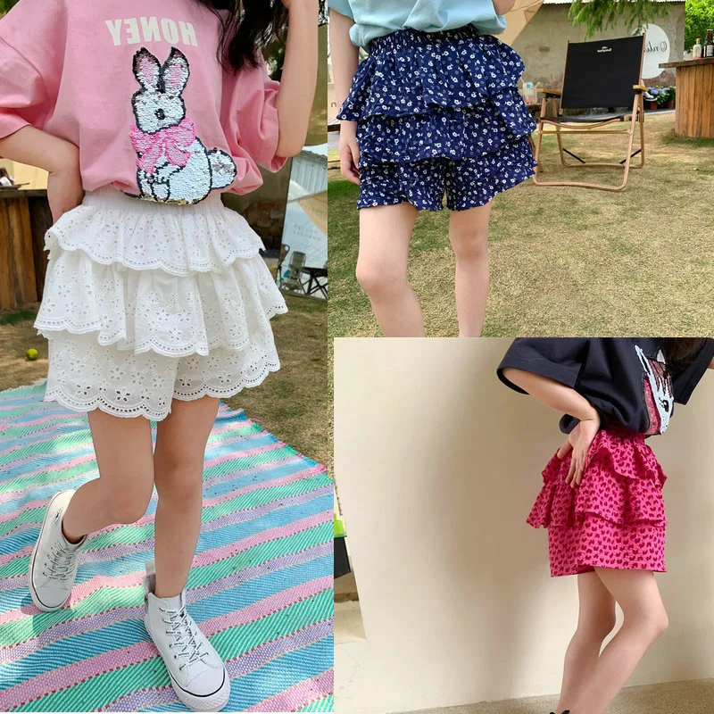 Girls\' Shorts Lace Fluffy Cake Skirt Pants 2023 New Summer Fashion Casual Culotte Children\'S Clothing Cute And Versatile Pants