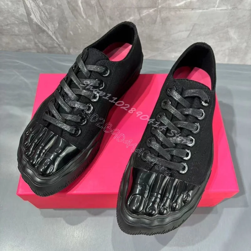 

Black Five Fingers Canvas Cross Tied Runway Sneakers Lace Up Women Shoes Low Top Fashion Party Banquet 2024 Zapatos Para Mujere