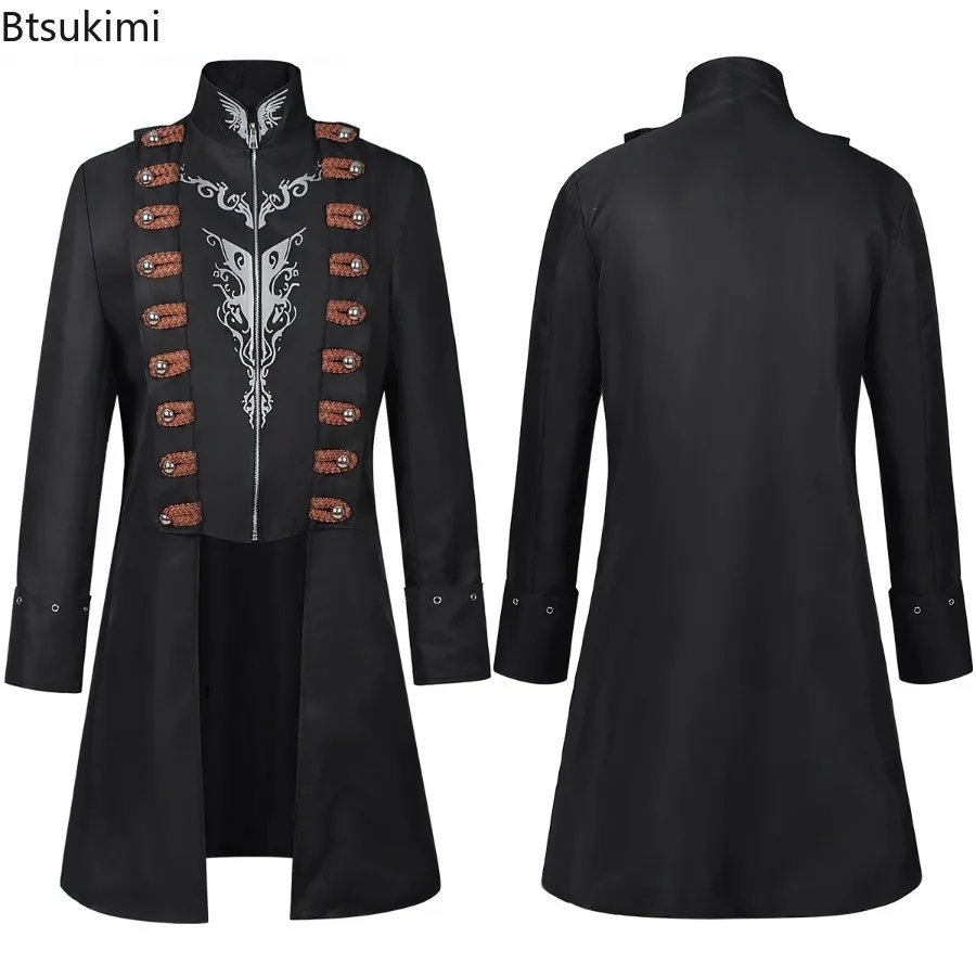 

2026 Gothic Style Trench Coat Costume Halloween Cosplay Black Jacket Windbreaker Clothes Outfits Carnival Roleplay Uniform Party