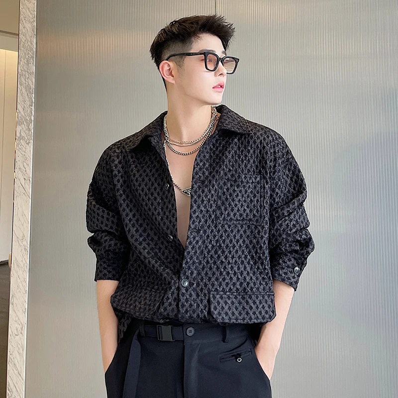 

Spring Luxury Long Sve Men's irt Trendy Ins Design Unique Personali Hair St Haome High-End Feeling Casual irt