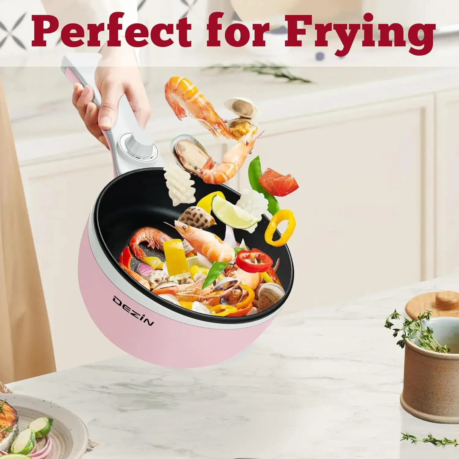 Dezin Hot Pot Electric with Steamer Upgraded, Non-Stick Sauté Pan, Rapid Noodles Electric Pot, 1.5L Mini Pot for Steak, Egg, Fri