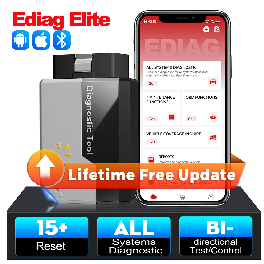 Kingbolen Ediag Elite Auto OBD2 Scanner, Kostenlose Online-Aktualisierung, Bidirektionales Diagnosegerät für iOS & Android, Vollsystem-Autodiagnose