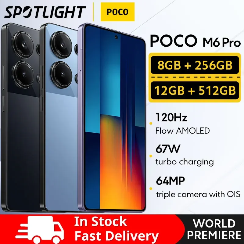 POCO M6 Pro 4G Global Version Smartphone Helio G99 Ultra 120Hz Flow AMOLED 64MP Triple Camera with OIS 67W turbo charging