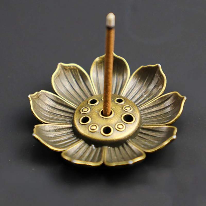 [1PC Alloy Incense Burner Stick Holder Plate Buddhism Lotus Censer Bronze Nasturtium Incense Burner]