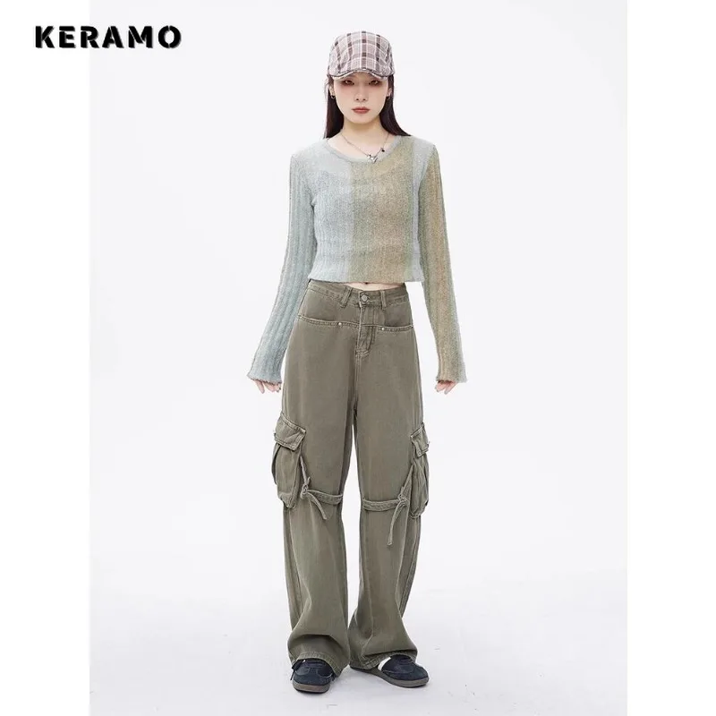 

Streetwear Style Retro Straight High Waist Jeans Pockets Pants Women's Vintage Wide Leg Baggy Y2K Full Length Denim Trouser