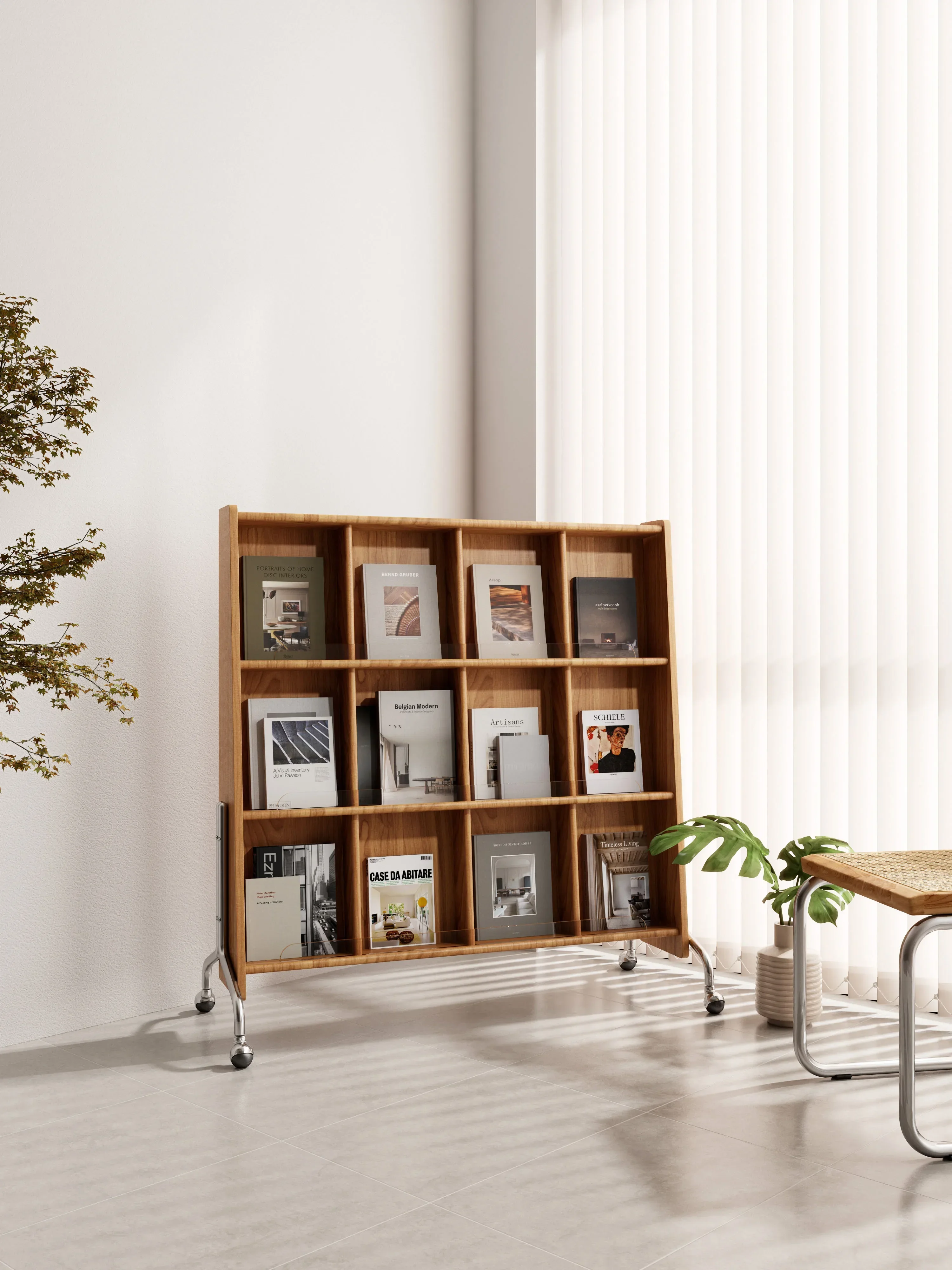 Solid wood magazine rack, movable display rack, newspaper, living room book reading, simple multi-layer floor newspape