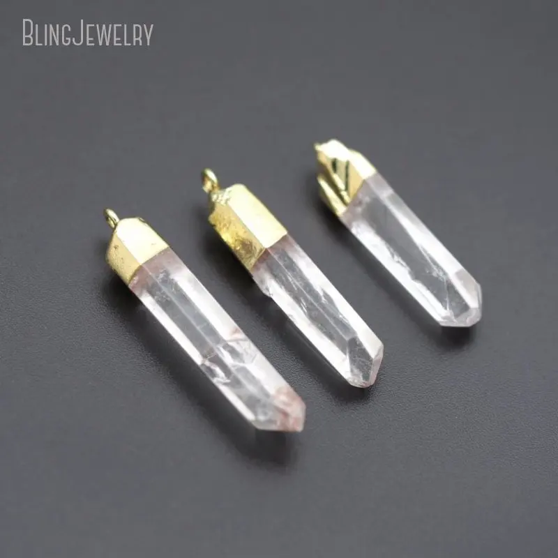 PM1693  Slim Clear Crystal Quartz Point Pendant For Earrings,  or  Dipped 35-45mm Long Random in SHAPE