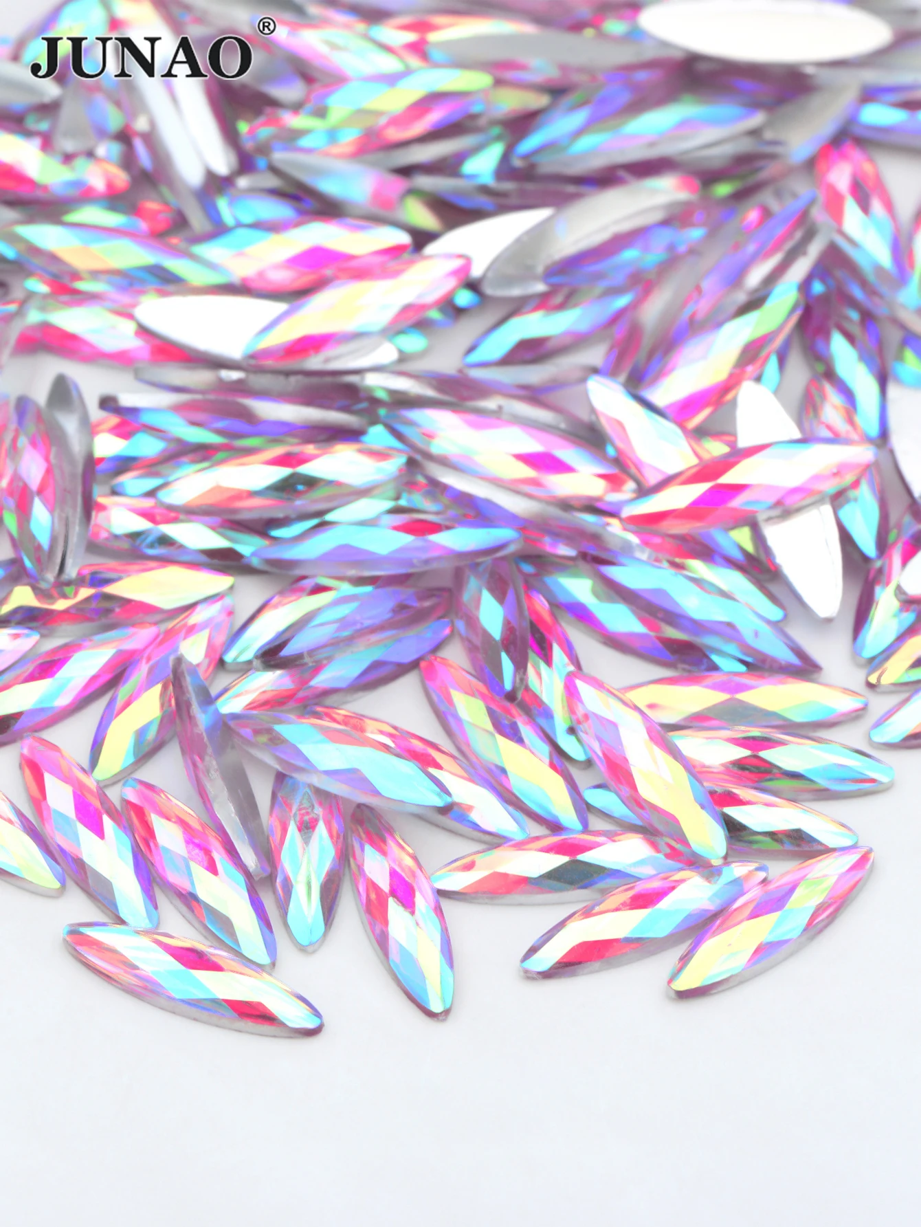 JUNAO 100pcs 4*15mm Pink AB Nail Art Rhinestones Flatback Strass Diamond Horse Eye Resin Crystal Stone Face Nail Decoration