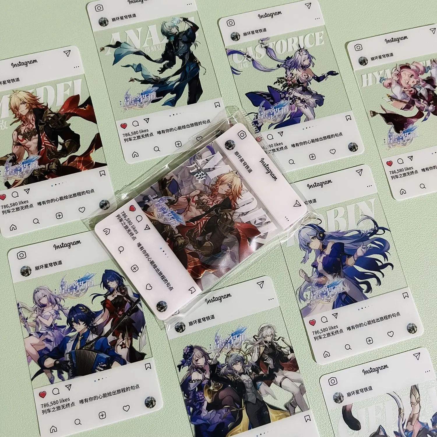 8 Pçs/set Jogo Honkai Star Rail Três Polegadas Foto Adereços Cartão Castorice Anaxa Domingo The Herta Raiden Bosenmori Mei Khaslana Cipher