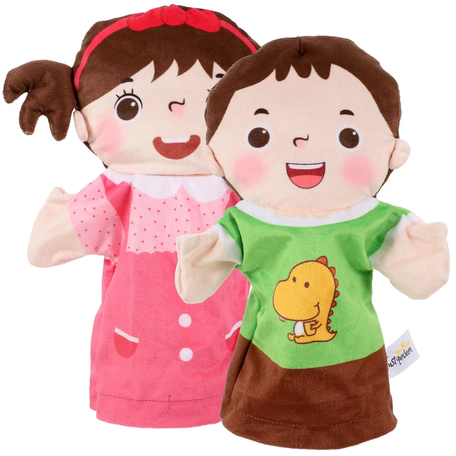 2Pcs Cartoon Character Rag Face Printing Girl Boy Puzzle Class Textbook Plush Toy Hand Puppet Lifelike Hand Toys Kids Gifts