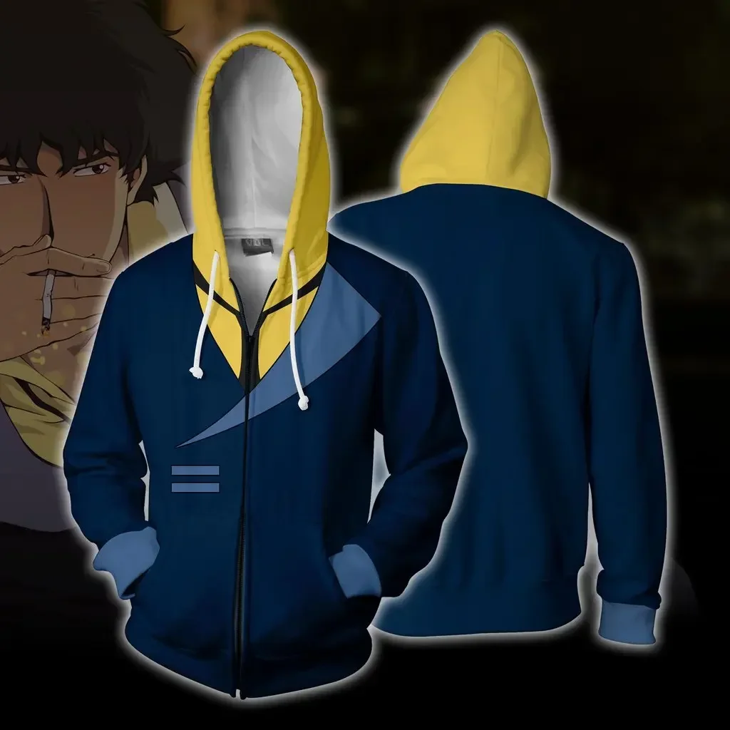 Anime Cowboy Bebop Spike Spiegel Cosplay Hooded Jacket Casual Men Long Sleeve Zipper Hoodie Sweatshirts Coat