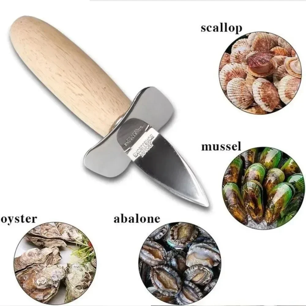 1pc Portable Stainless Steel Seafood Scallop Pry Knife with Wooden Handle Oyster Knives Sharp-edged Shucker Shell Seafood Opener