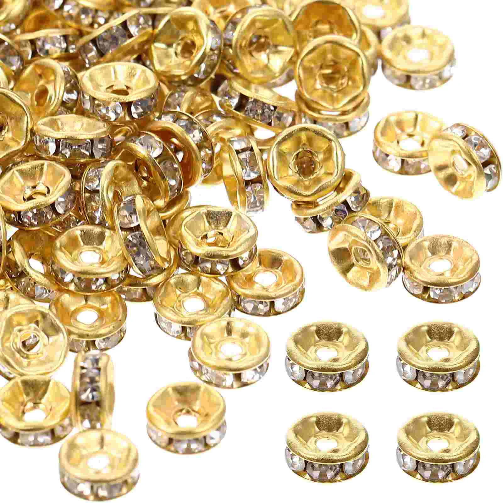 200 Pcs Round Beads Wheel Spacer Large Hole Giant Rhinestones for Jewelry Making