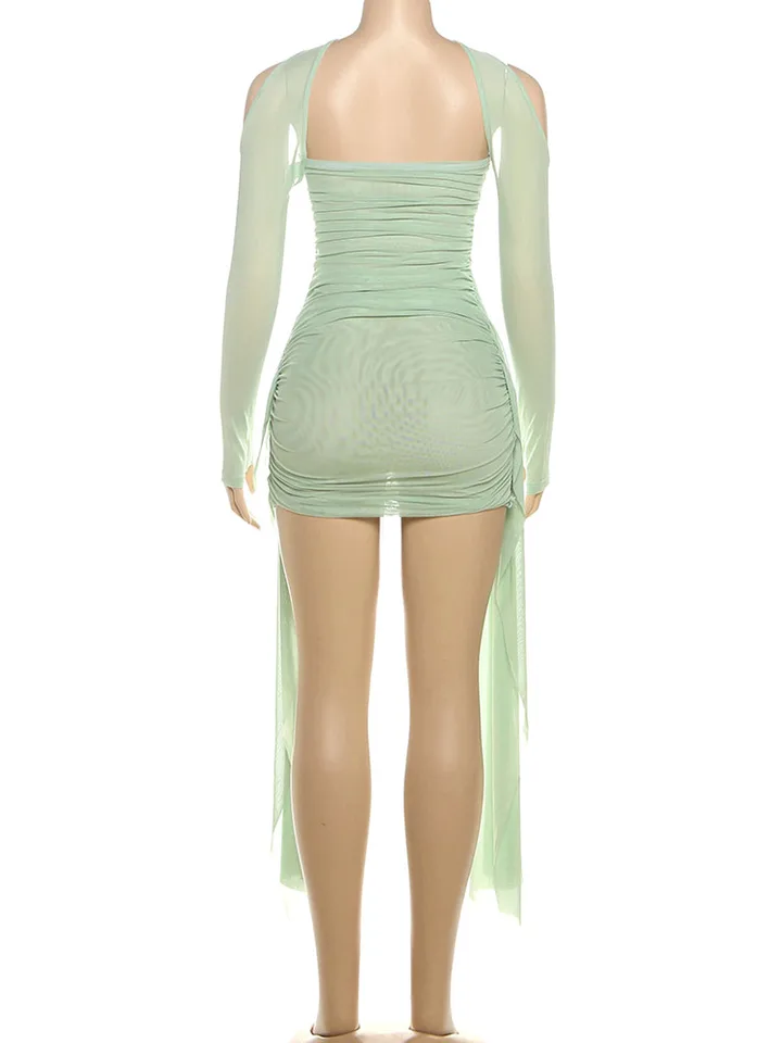 Vestido Sexy Transparente de Verano para Vacaciones con Chal, Mujer con Laterales Fruncidos y Cinta Coqueta, Entallado para Fiesta Nocturna Bodycon 6