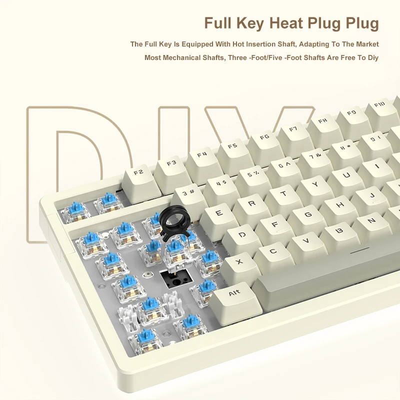 Imagem -05 - Teclado Mecânico Retrô com Fio 100 98 Teclas Layout Completo Teclado para Jogos Usb Hot-swap Botão Chave Multimídia Luz de Fundo Azul Ak992