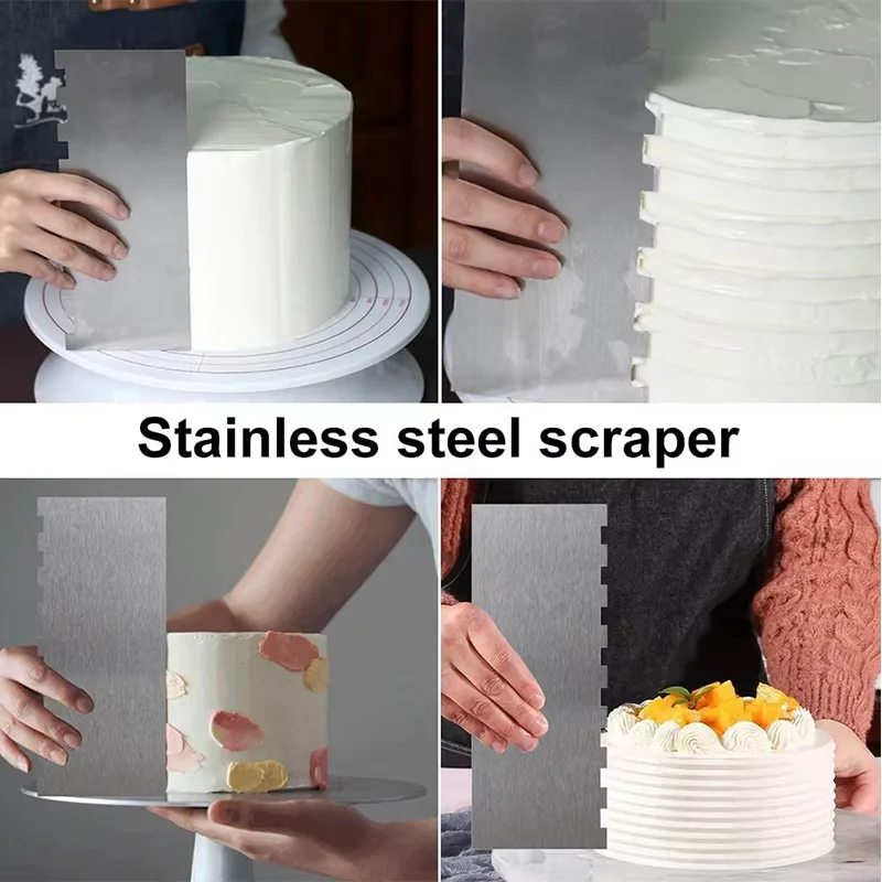 1 Piece Stainless Steel Cake Scraper Metal Cake Scraper Smoother Double Sided Patterned Edge Cake Decorating Comb YY126