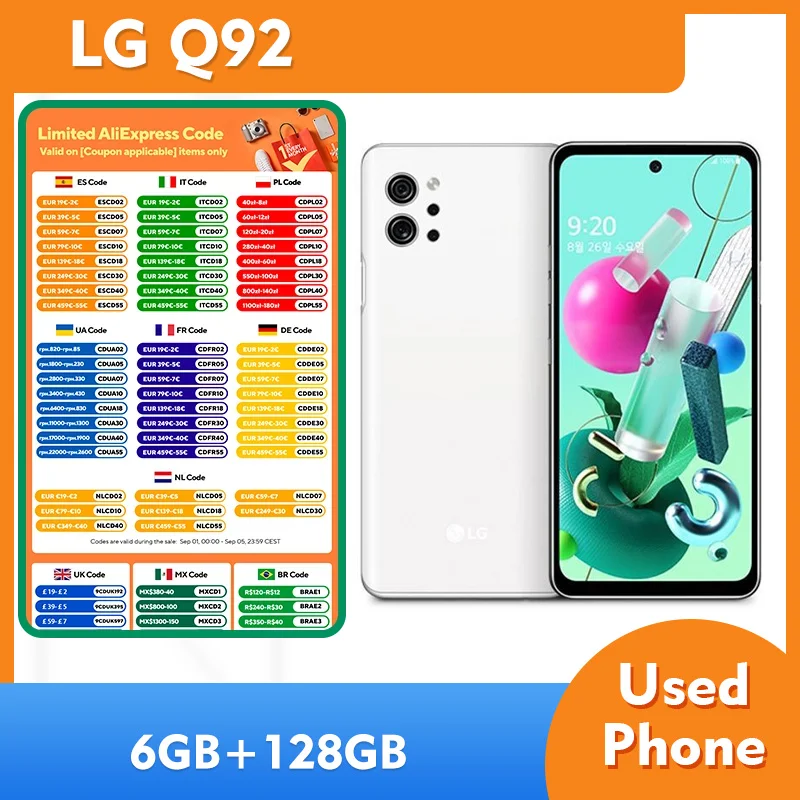 هاتف LG Q92 الذكي Snapdragon 765g شاشة 6.7 بوصة LCD 4000mAh 48MP + 32MP كاميرا نظام جوجل 4g/5g هاتف مستعمل