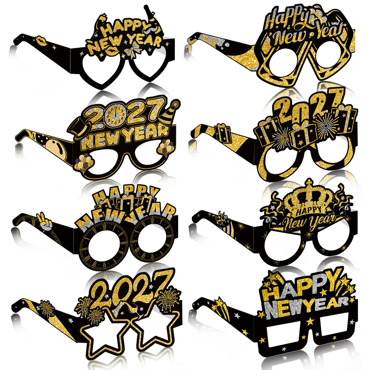 Happy New Year Glasses Set of 6 New Year Party Props 2027 Happy New Year Party Paper Glasses Black Gold Happy Birthday Party Decoration 18 30 40 50 60 70 Year Photo Prop 15