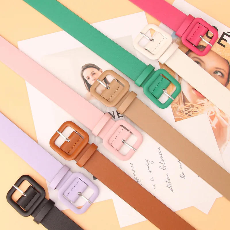 Fashion Plastic Belt Friendly Candy Multi Color Silicone Rubber Leather Belt Smooth Buckle For Women Men Adjustable
