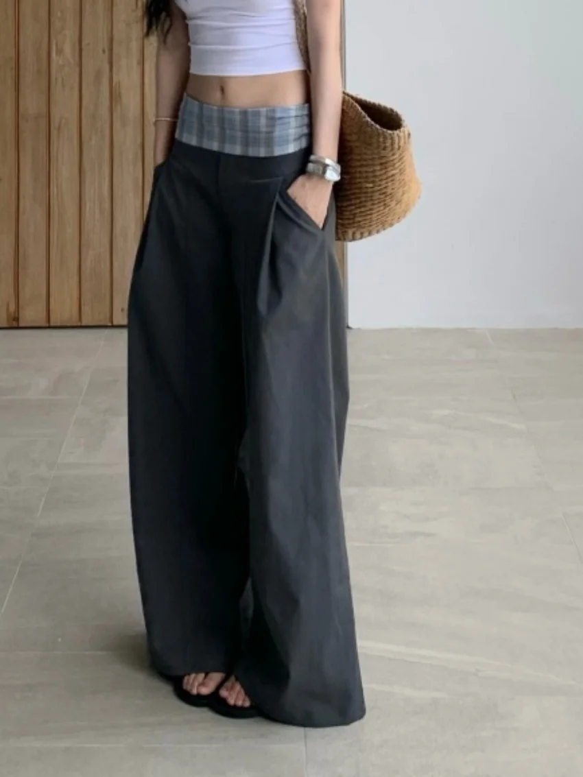 Alien Kitty Grey Pants Women Mopping Wide Leg Streetwear All Match Fashion Loose Chic Office Lady Daily Casual New Summer