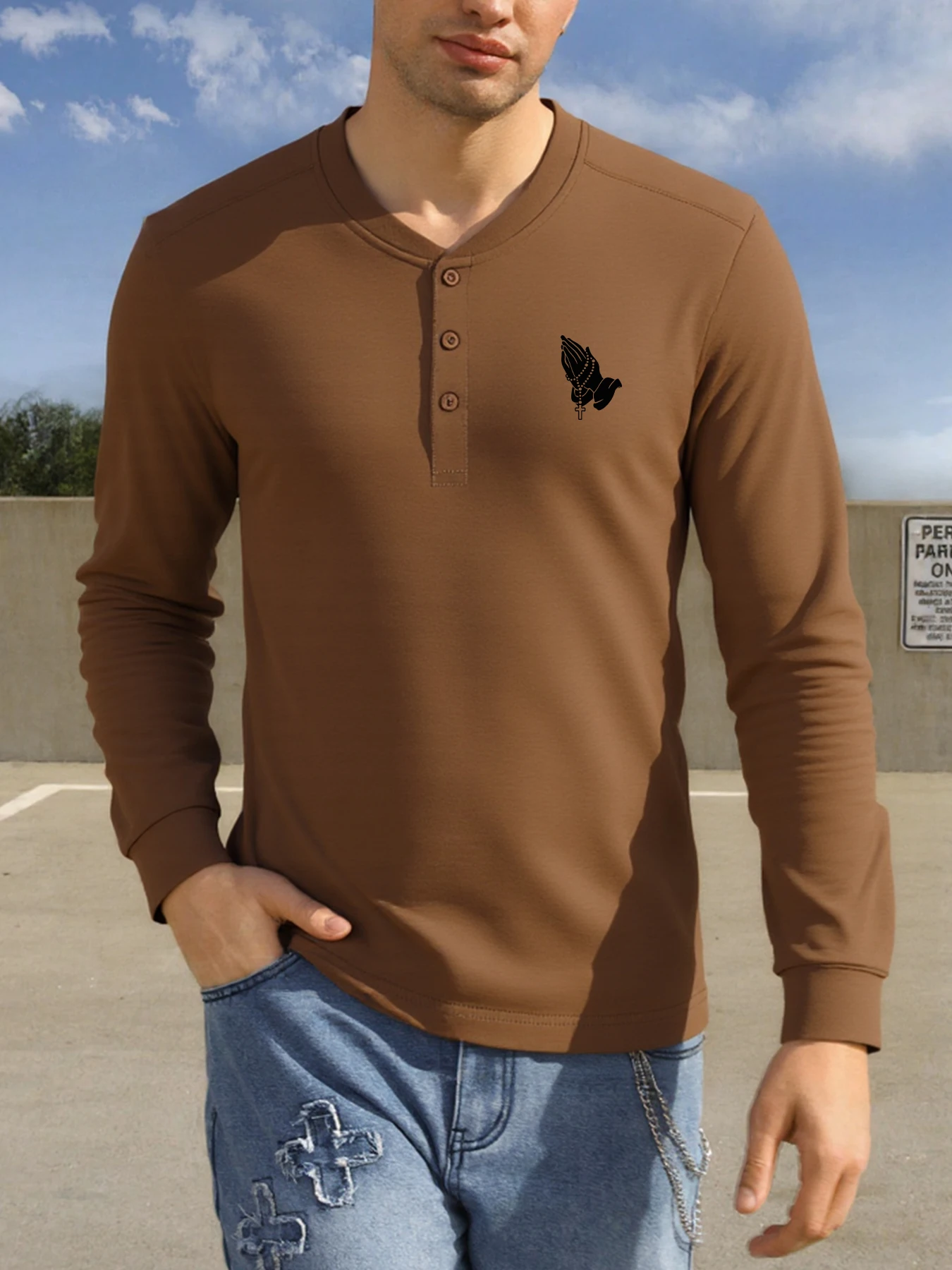 تي شيرت للرجل الصليب المطبوعة الرجال بلايز زر بلوزة كاجوال تنوعا الكلاسيكية هينلي قميص هنري طوق مريح ملابس للرجال